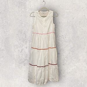 Madewell White Rickrack Cattailed Tiered Dress Sleeveless, Size XXS